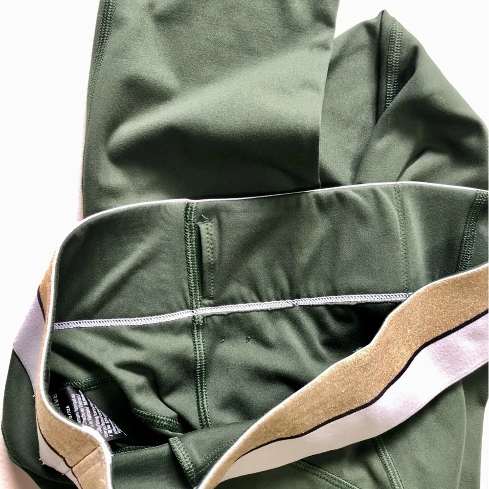 Victoria's Secret PINK Olive Green Gold Waistband Leggings